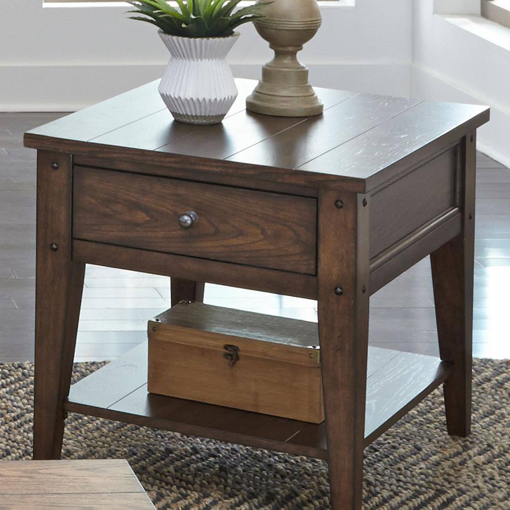Alt View 1. Liberty Furniture Industries - Lake House End Table in Rustic Brown Oak - Brown.