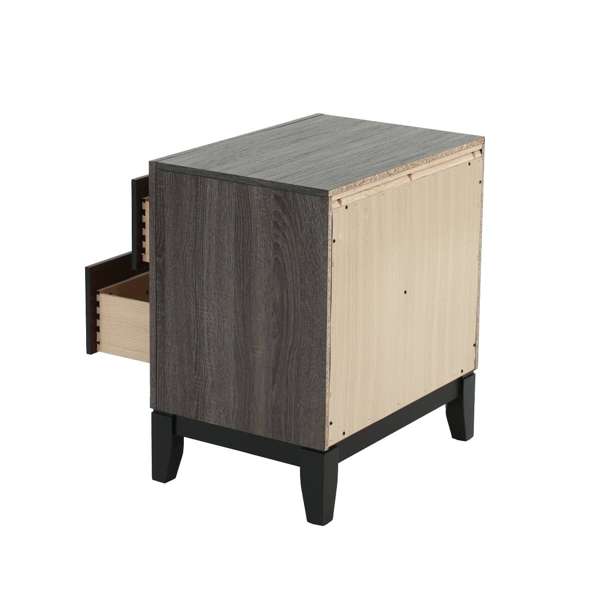 Alt View 10. Loheer - Loheer Rustic Gray Oak Nightstand, Two Drawer Bedside Cabinet for Modern Bedrooms - Gray.