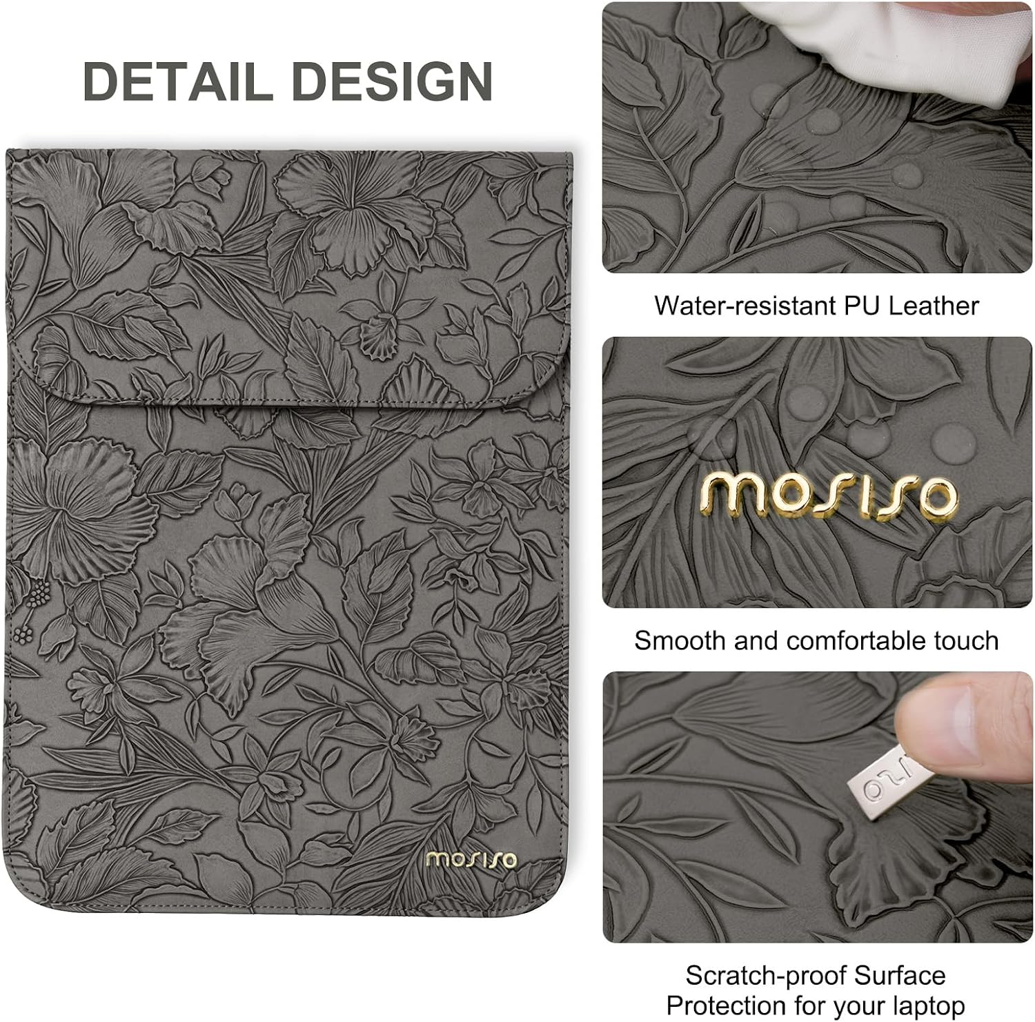 DETAIL DESIGN

Water-resistant PU Leather

Smooth and comfortable touch

Scratch-proof Surface Protection for your laptop