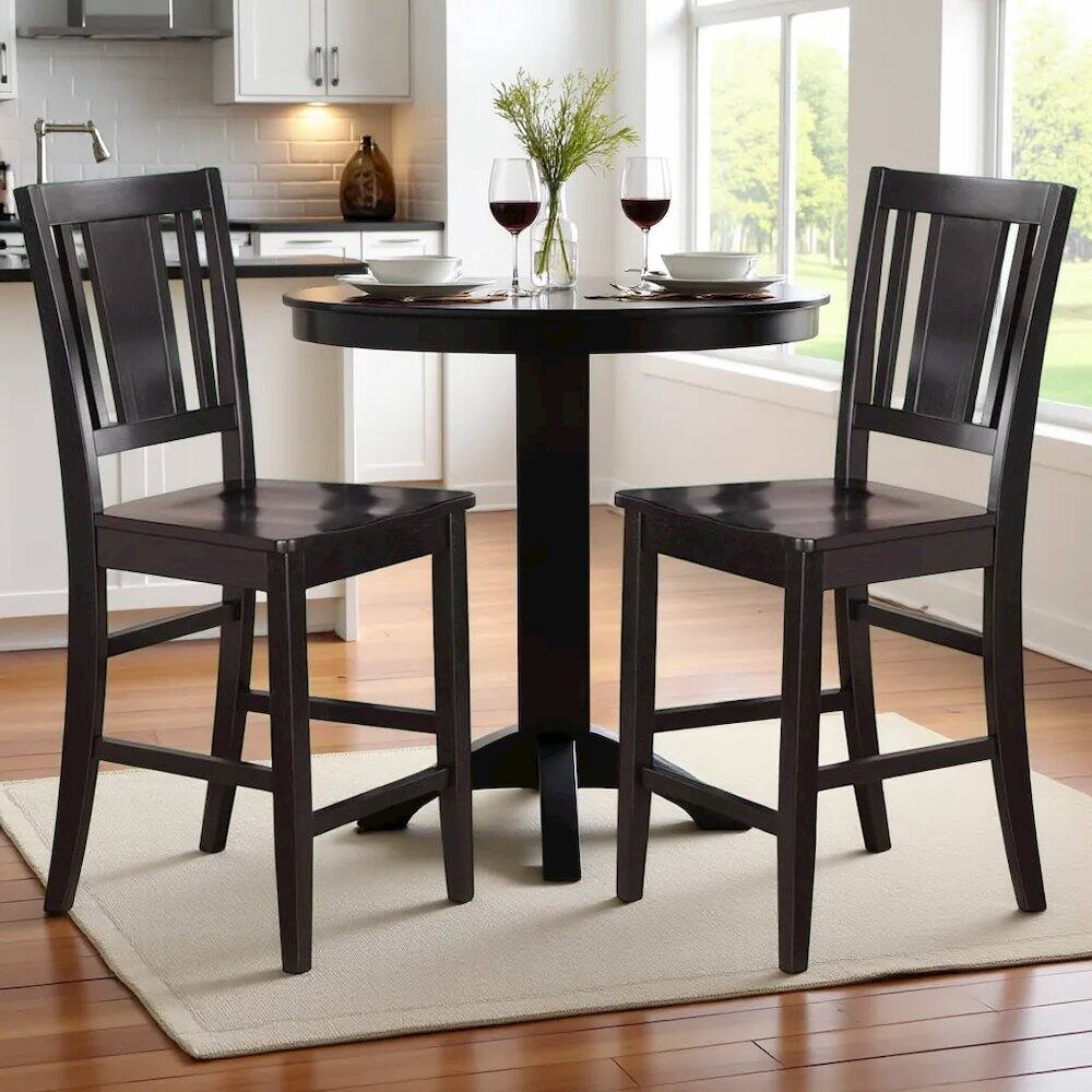 Left. FurniFact - Elegant Counter Height Chairs – Wooden Bar Stools with Back - Black.