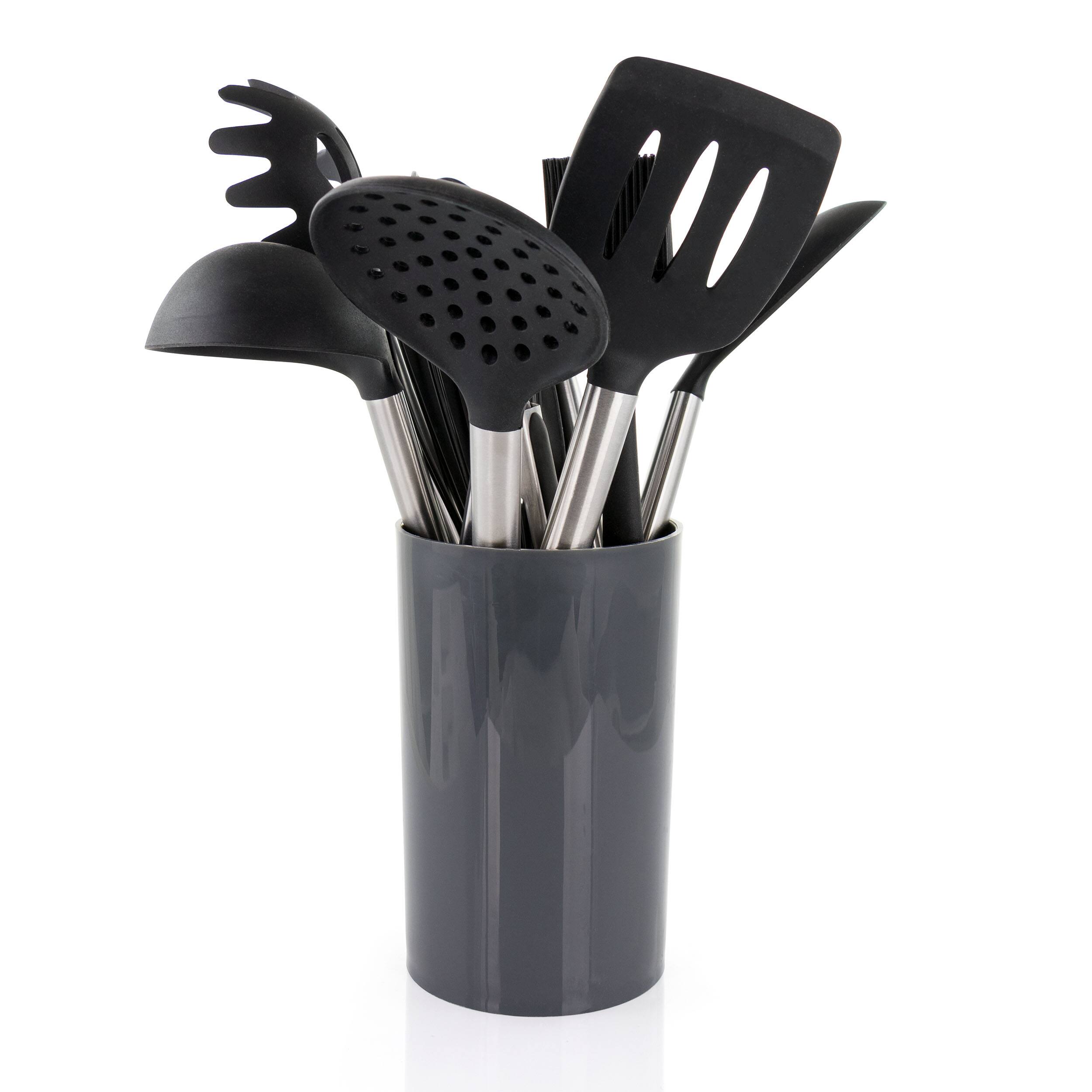 Alt View 5. MegaChef - MegaChef Gray Silicone and Stainless Steel Cooking Utensils, Set of 14 - Gray.