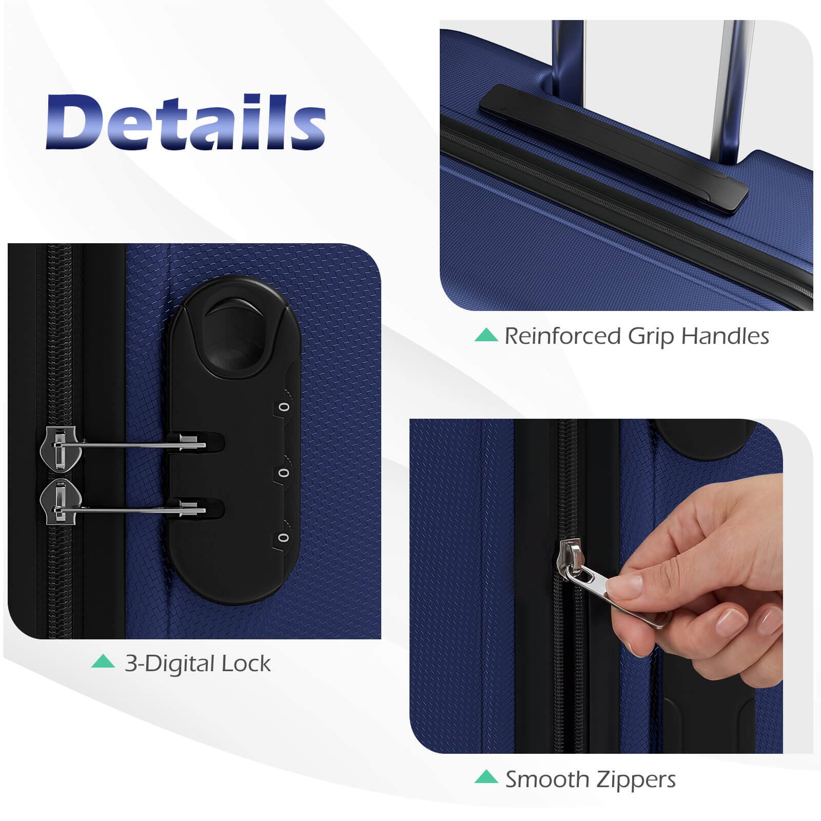 Details  
- Reinforced Grip Handles  
- 3-Digital Lock  
- Smooth Zippers