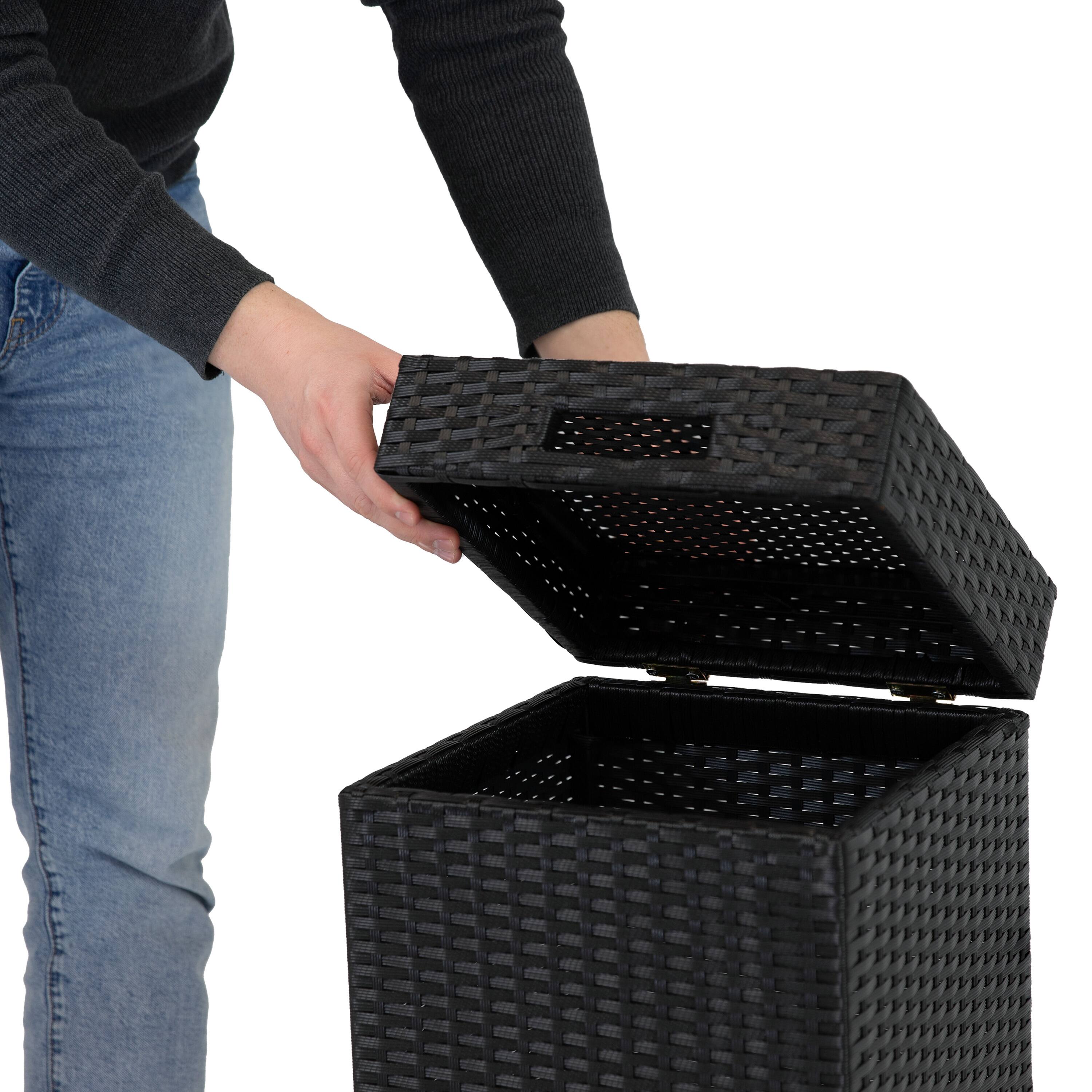 Alt View 7. Sunnydaze - Wicker Outdoor Trash Cans - Set of 2 - 26 Gal. and 15 Gal. - Black.