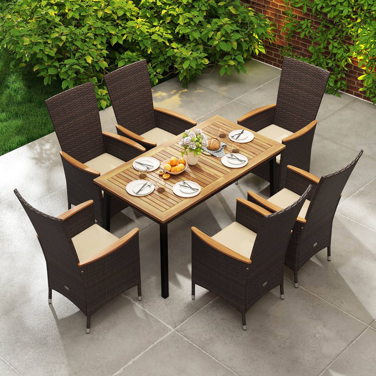 Alt View 4. Costway - Costway Patio Rattan Chairs Set of 4 with High Backrest & Acacia Wood Armrests, Cushion - Black,Gray.