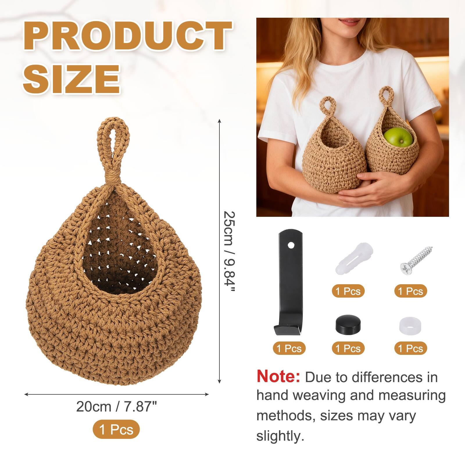 PRODUCT SIZE

25cm / 9.84"  
1 Pcs

20cm / 7.87"  
1 Pcs

Note: Due to differences in hand weaving and measuring methods, sizes may vary slightly.