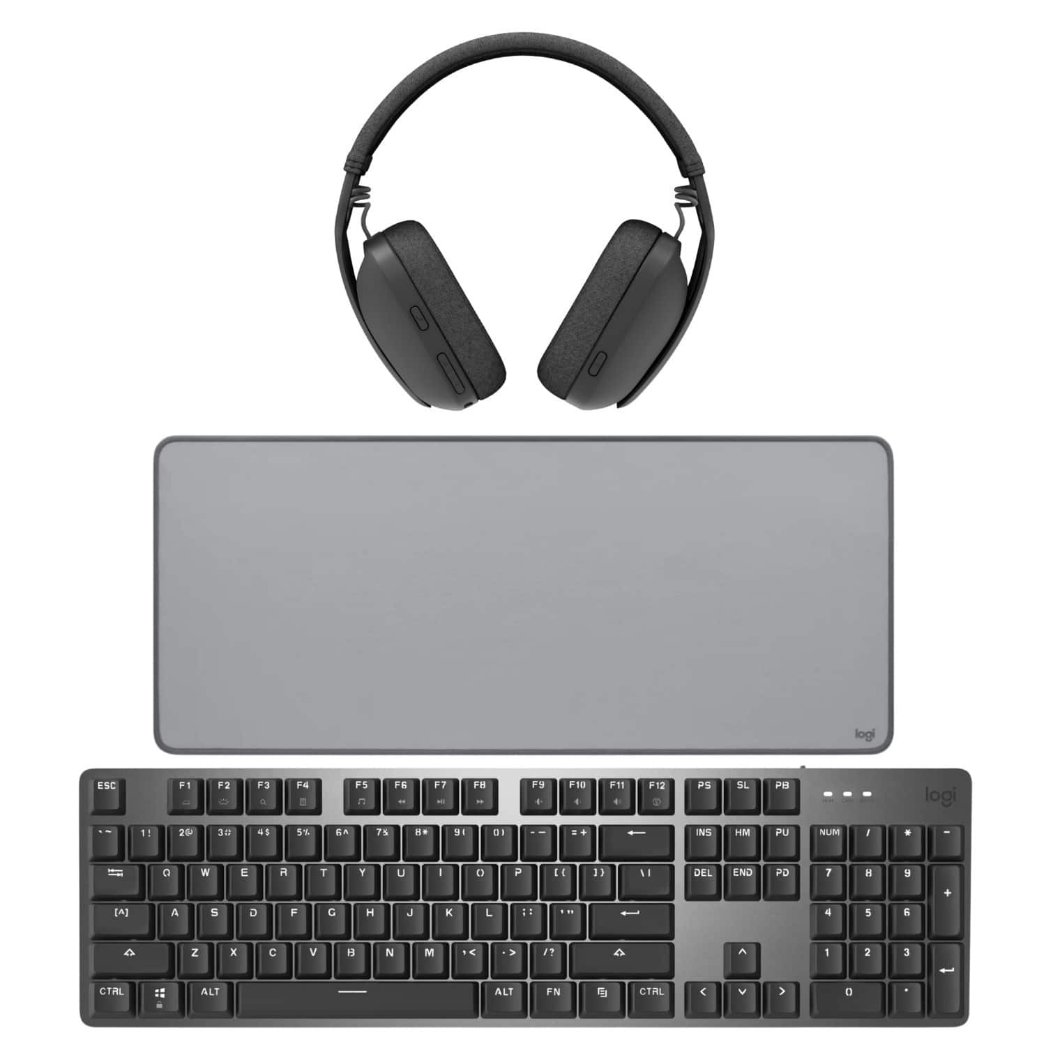 Logitech - Zone Vibe 100 Over-Ear Headphones (Graphite) w/Keyboard and Desk Mat - Grey