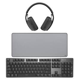 Logitech - Zone Vibe 100 Over-Ear Headphones (Graphite) w/Keyboard and Desk Mat - Gray