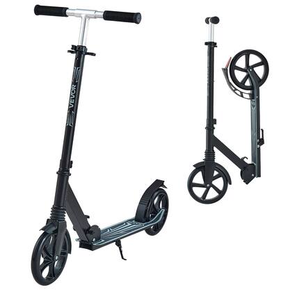 Front. VEVOR - Kick Scooter for Kids Ages 8+, Teens & Adults, 2-Wheel Toddler Scooter with Adjustable Height Handlebar - Black.