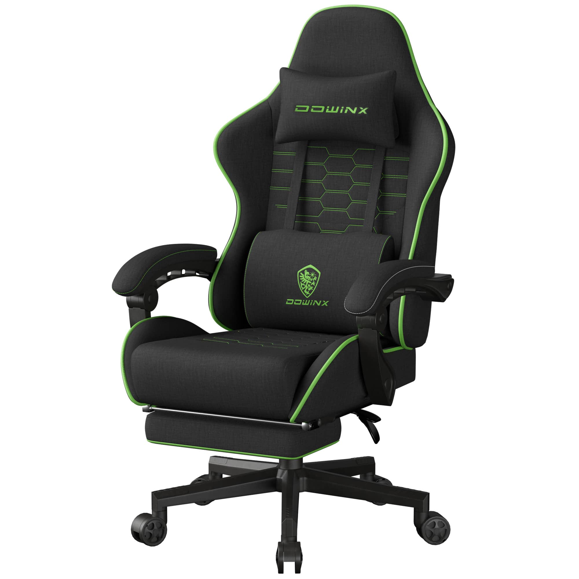 Dowinx - Gaming Chair Fabric Big and Tall with Wide Seat Cushion, Massage Game Chair Cloth with Lumbar Support, 350LB - Black green