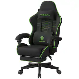Dowinx - Gaming Chair Fabric Big and Tall with Pocket Spring Cushion, Massage Game Chair Cloth with Headrest - Black green