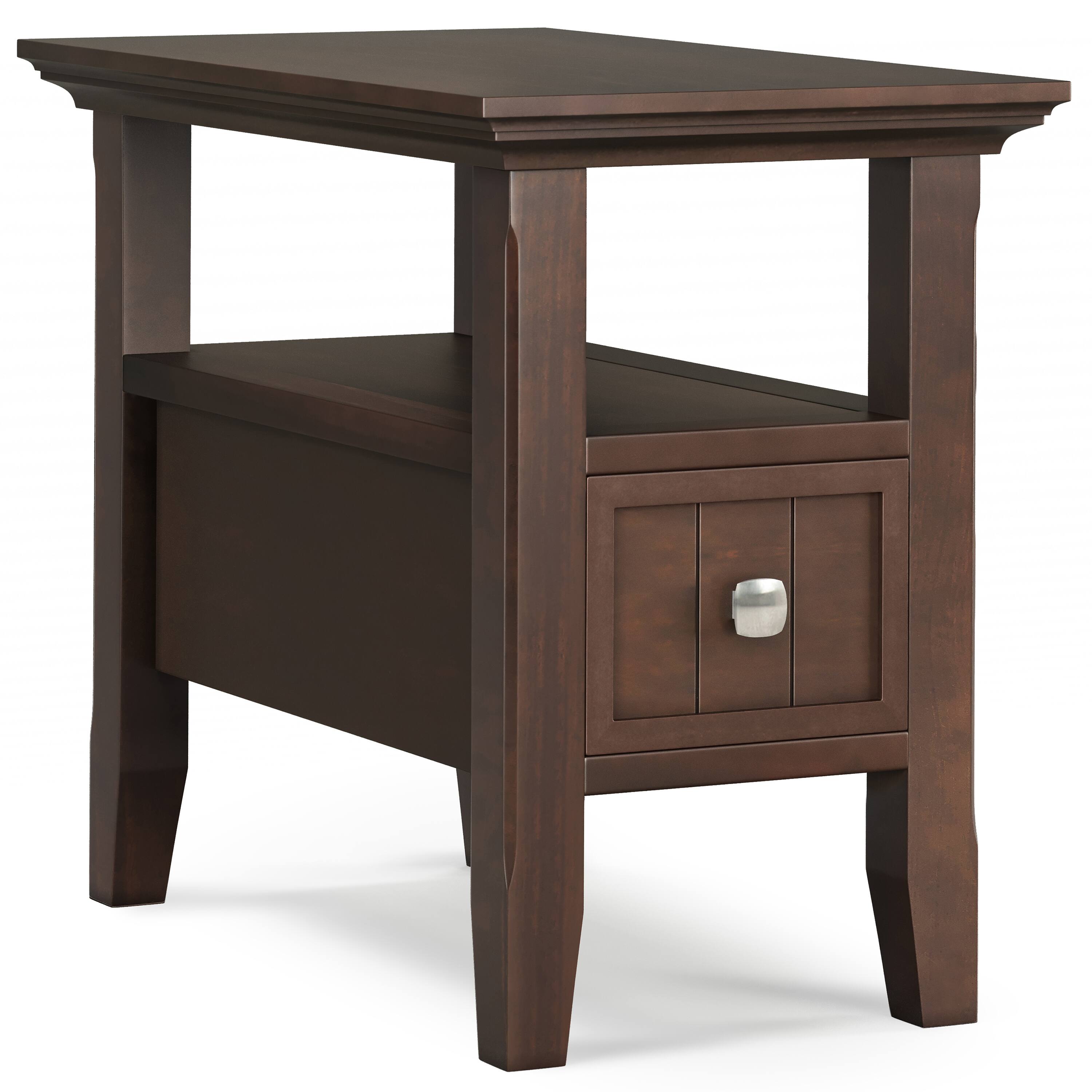 Simpli Home - Acadian 14 inch Wide Solid Wood Transitional Narrow Side Table with Drawer - Brunette Brown