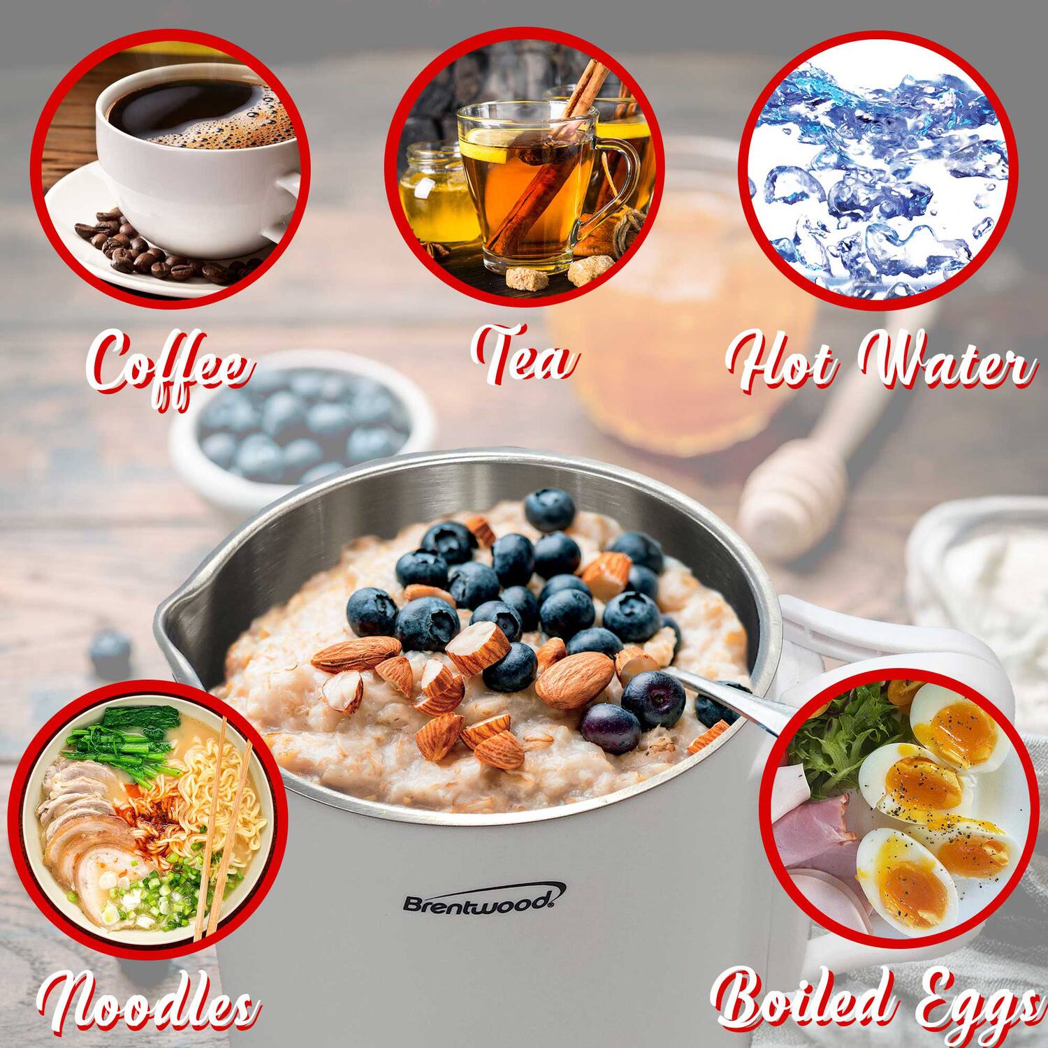 Coffee  
Tea  
Hot Water  
Noodles  
Boiled Eggs
