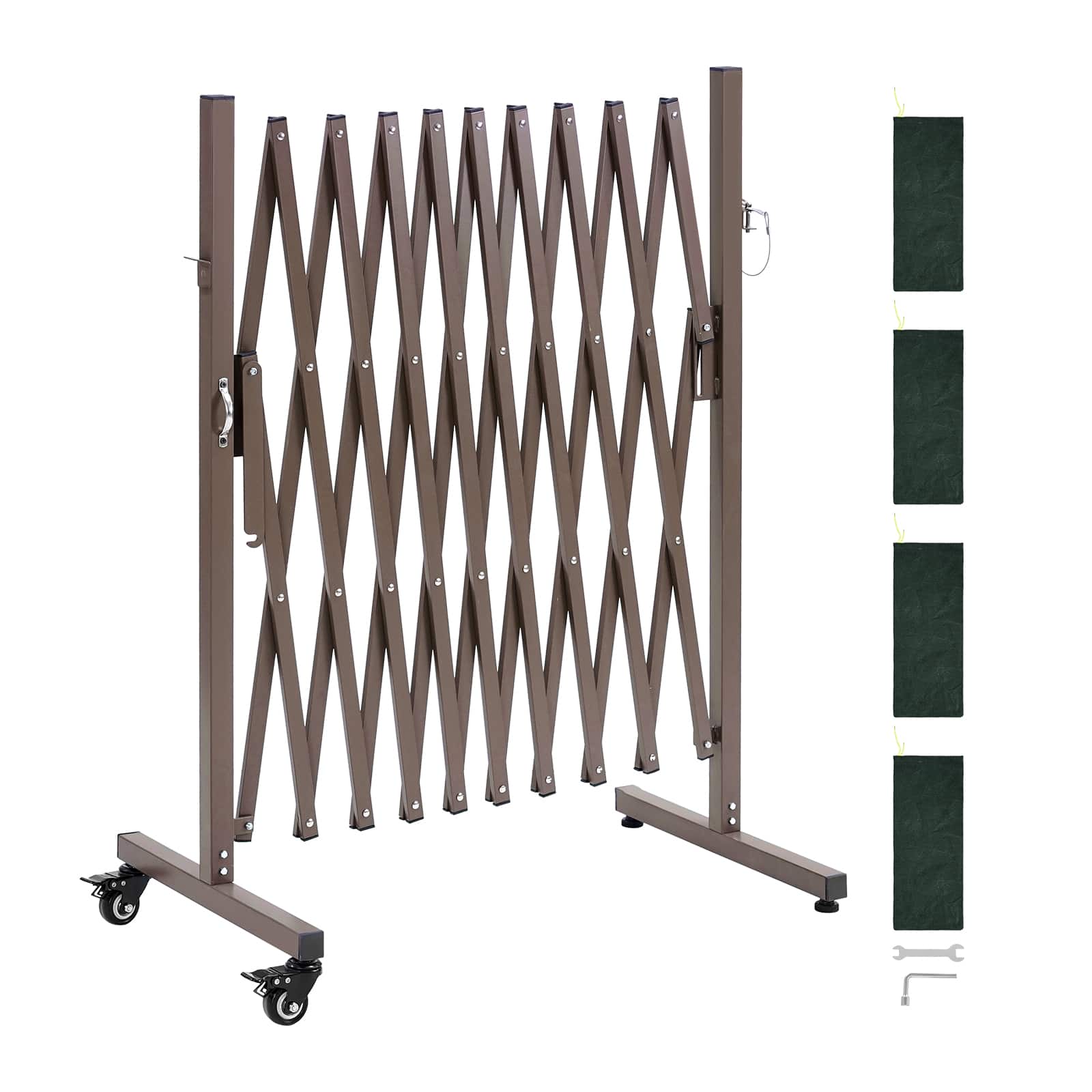 VEVOR - Expandable Barricade, 10FT Expandable Safety Barrier, Flexible Mobile Barricade with Locking Casters - Brown
