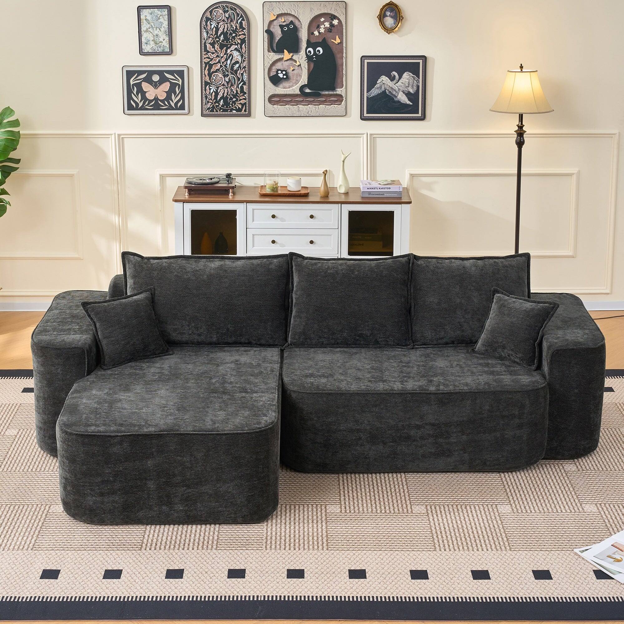 Alt View 1. Boyel Living - Compressed Black Chenille Modular Sofa with Side Storage No Assembly Required 4-Seat - Black.