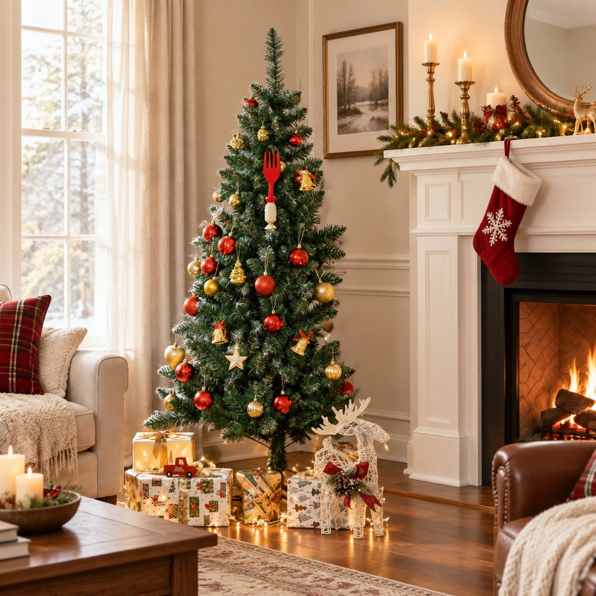 Angle. RYHNUYNE - Artificial Half Christmas Tree With Auto Open and Steel Base for Indoor Decor - Green.