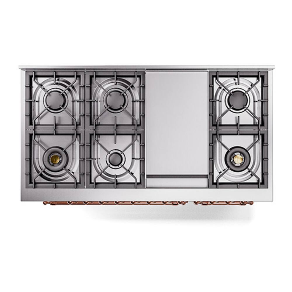 Alt View 5. ILVE - ILVE Nostalgie II Series 48 in. Dual Fuel Range with 8 Sealed Burners + Griddle (Liquid Propane, Copper Trim) - White.