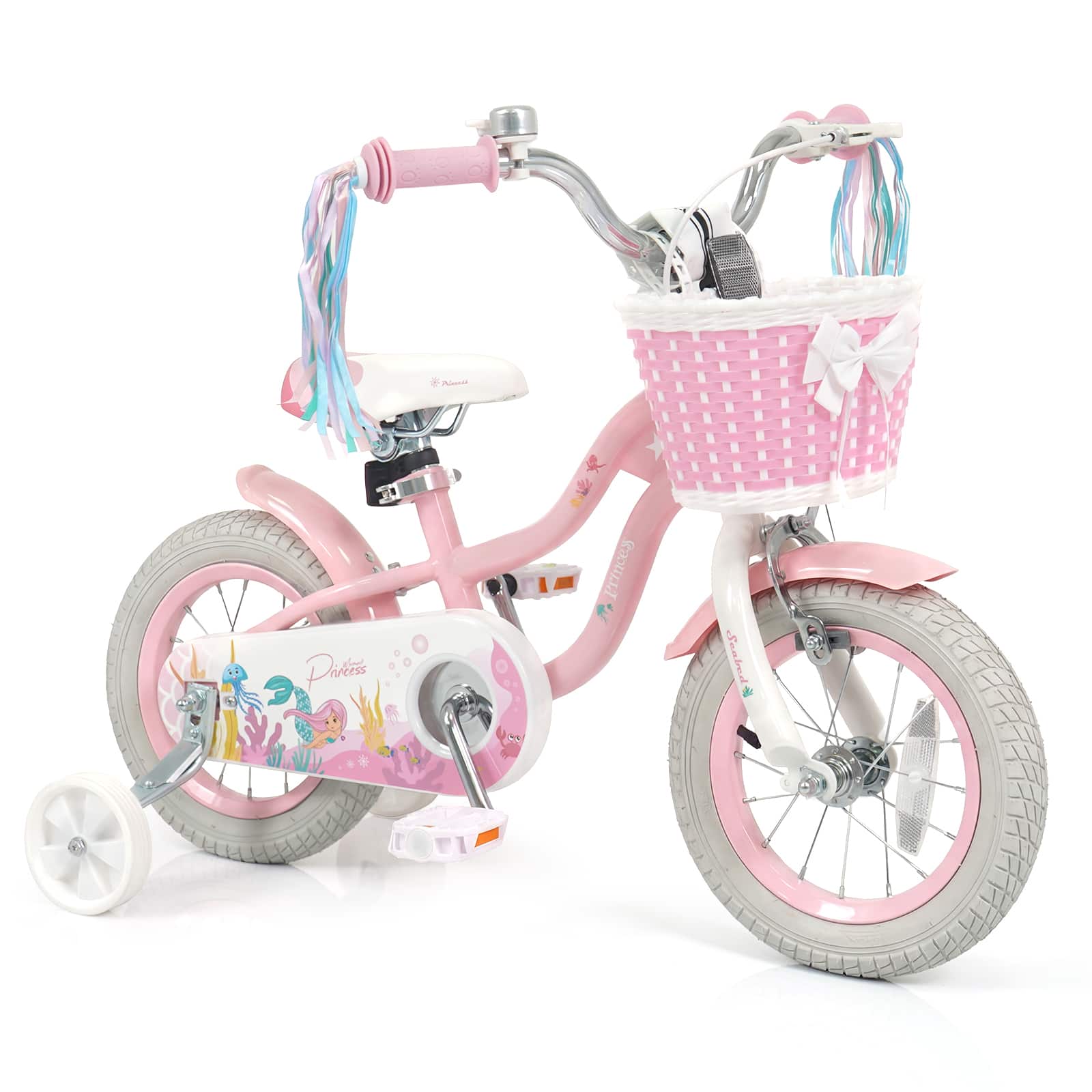 Costway - 12" Kids Bike with Training Wheels Hand Coaster Brakes Adjustable Seat Handlebar - Pink