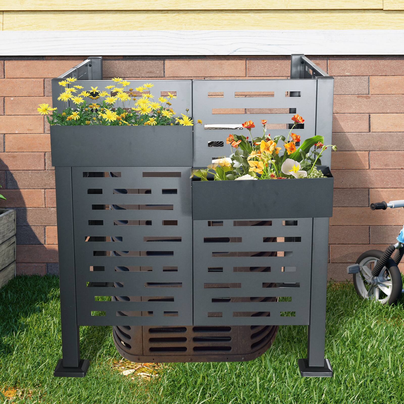 Left. Mondawe - 3.5 x3.5 FT Air Conditioner Fence for Outdoor Units - Charcoal.