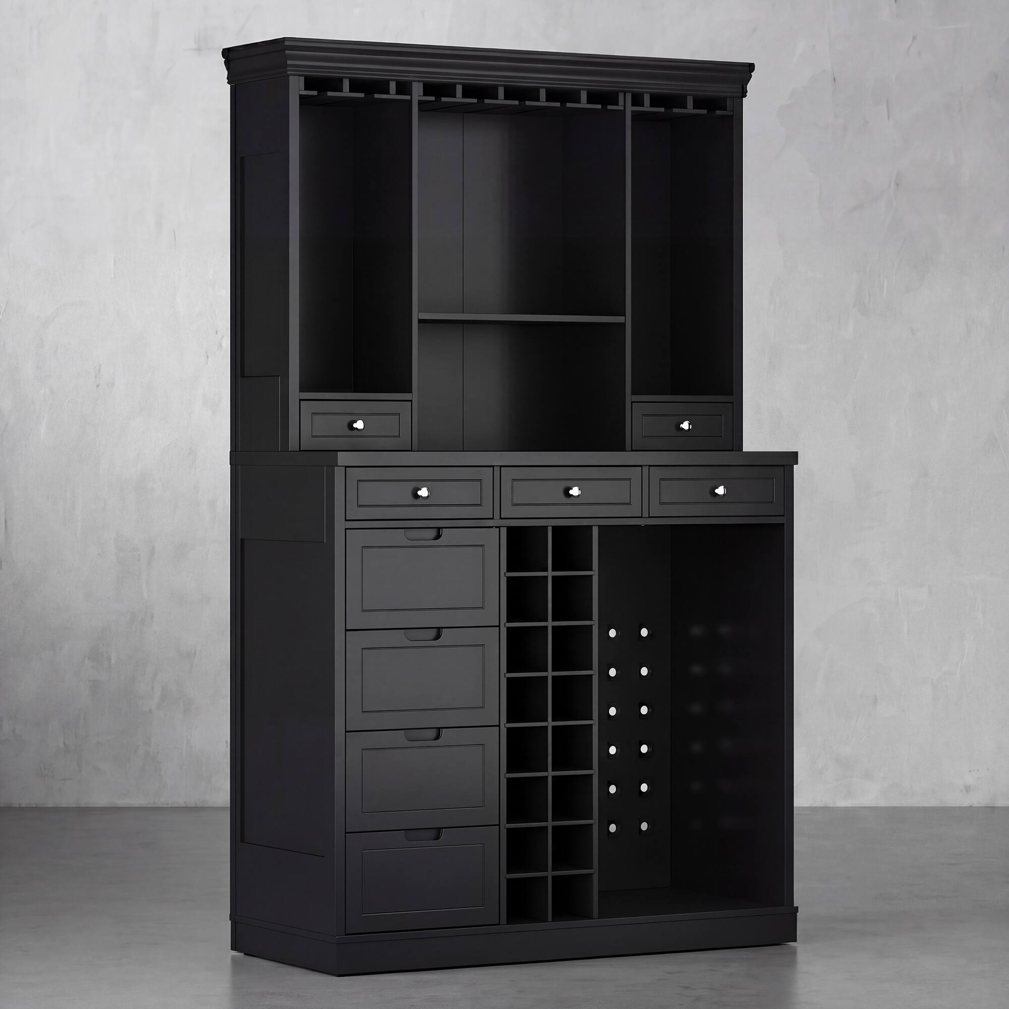 Alt View 5. Famapy - 78" Tall American Style Wine Cabinet with Storage – Fits Wine Fridge, Glass Rack, 16 Bottle Cubby, Drawers - Black.