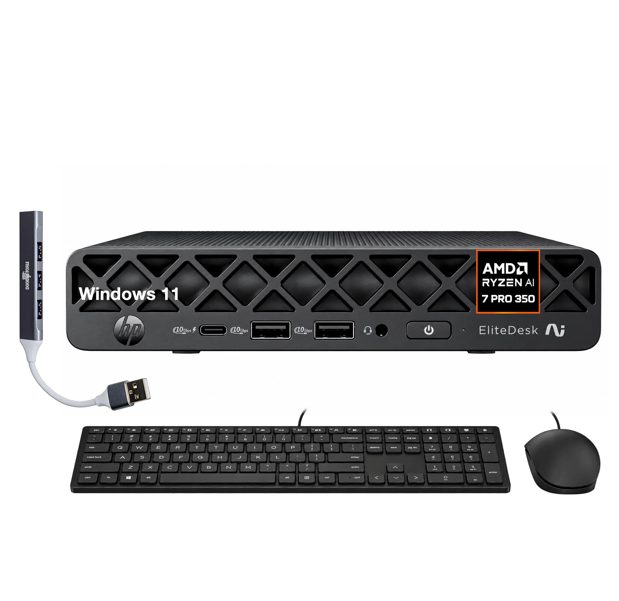 HP - Upgraded - EliteDesk 8 Mini G1a Mini Desktop (Ryzen AI 7 PRO 350, 32GB, 2TB SSD, AMD Radeon 860M, Win 11 Pro) w/USB Hub - Black