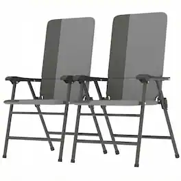 PULUZ - Folding Patio Chairs Set of 2, Padded High Back Lawn Camping Chairs with Armrests, 600D Oxford Fabric - Light Gray