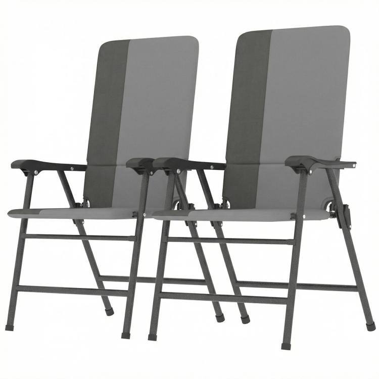 Front. PULUZ - Folding Patio Chairs Set of 2, Padded High Back Lawn Camping Chairs with Armrests, 600D Oxford Fabric - Light Gray.