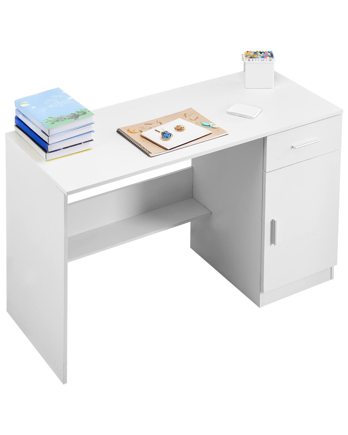 Front. VEVOR - Small Desk with Drawer, Kids Desk for Bedroom, Wooden Simple Study Table - White.