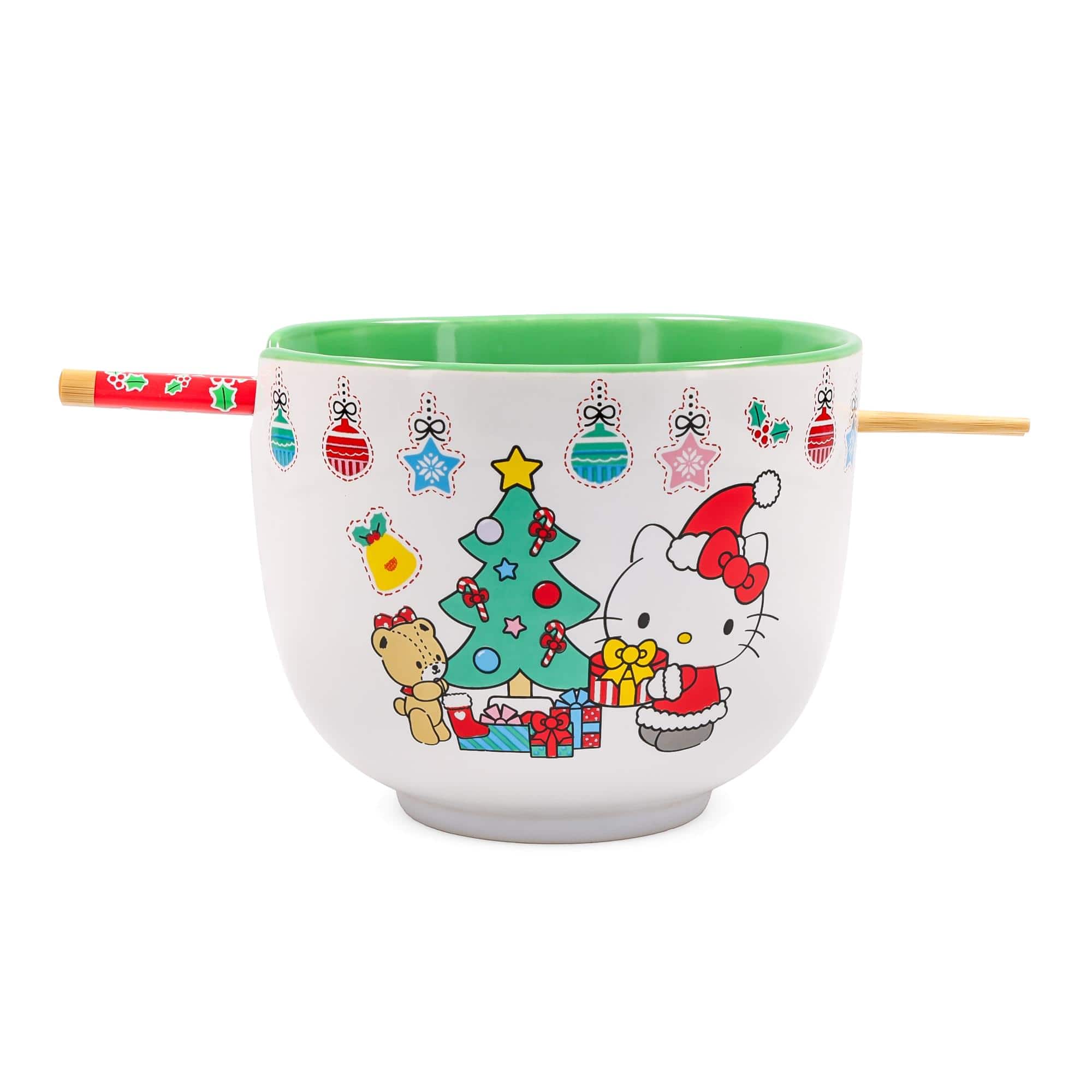 Front. Silver Buffalo - Sanrio Hello Kitty Holiday 20-Ounce Ceramic Ramen Bowl and Chopstick Set - White.