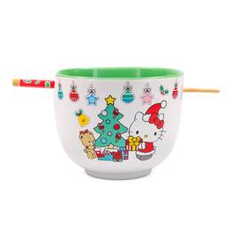Silver Buffalo - Sanrio Hello Kitty Holiday 20-Ounce Ceramic Ramen Bowl and Chopstick Set - White