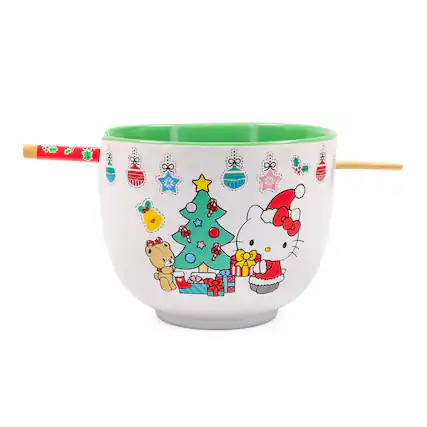 Front. Silver Buffalo - Sanrio Hello Kitty Holiday 20-Ounce Ceramic Ramen Bowl and Chopstick Set - White.