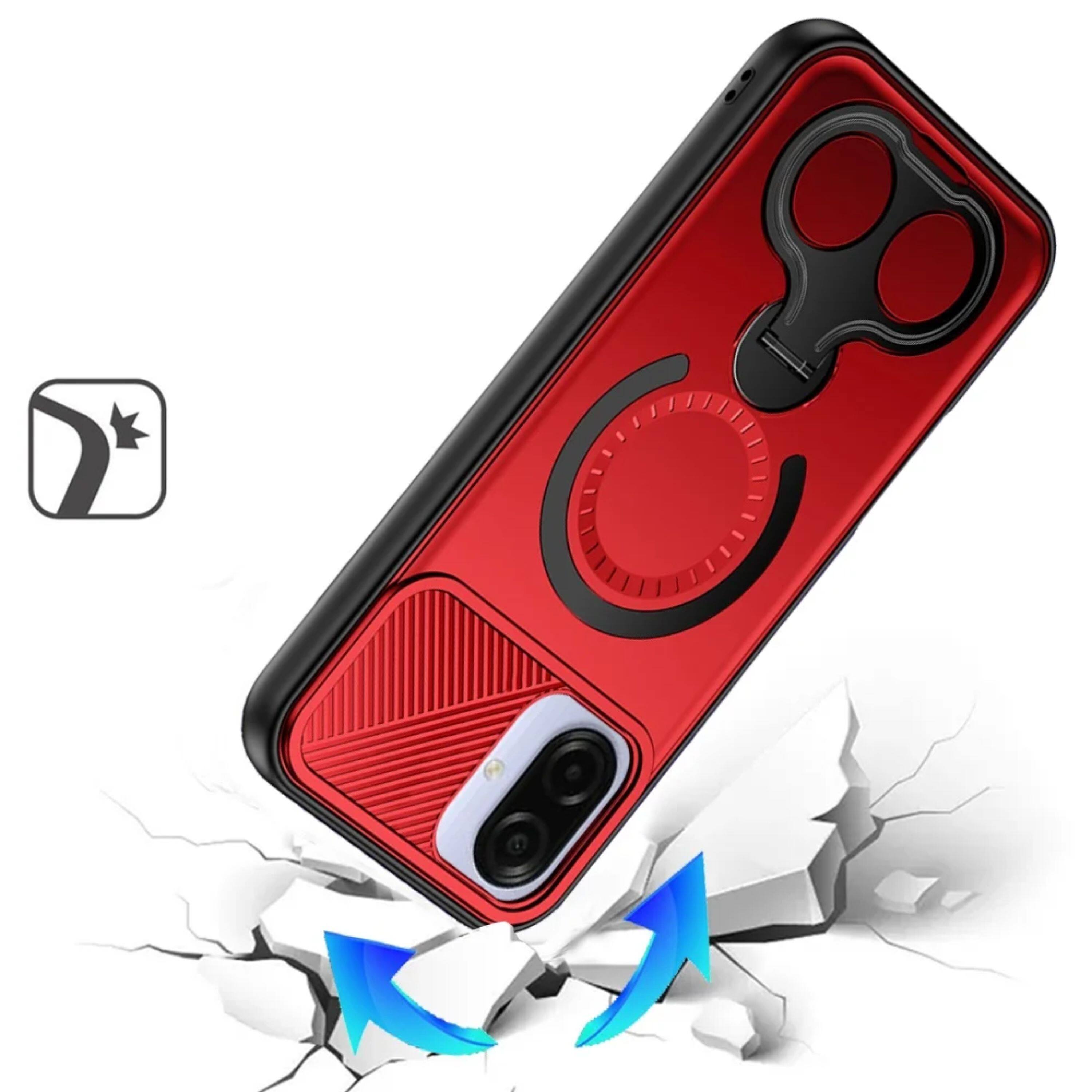 Angle. Kitcheniva - Shockproof Magnetic Circle Dual Finger 360 Ring Stand Phone Case With Tempered Glass For Samsung Galaxy A07 Red - Red.