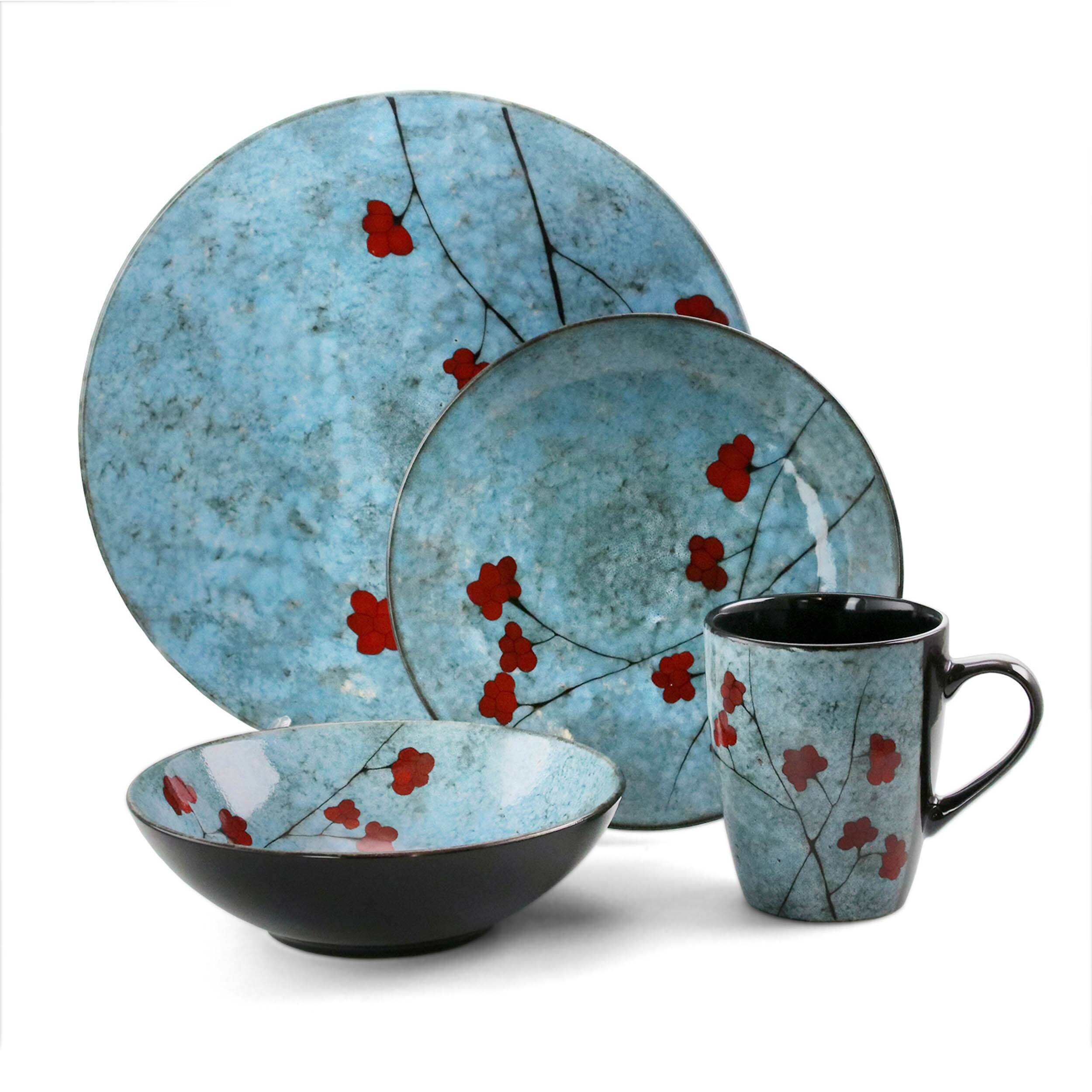Alt View 1. Elama - Elama Floral Accents 16 Piece Dinnerware Set in Blue - Blue.