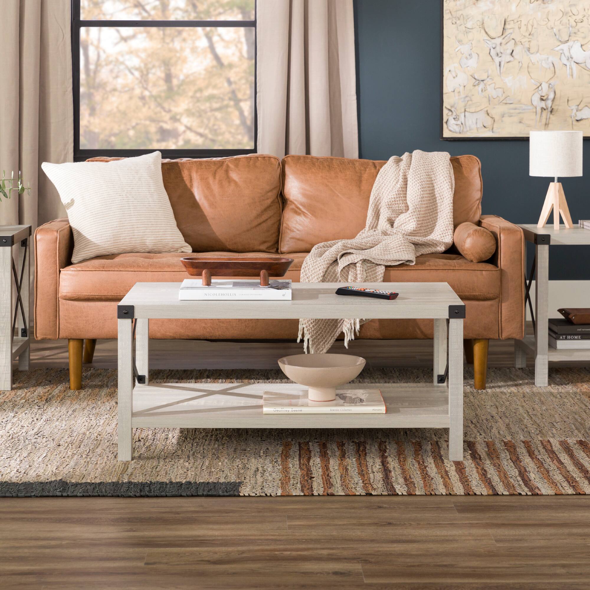 Alt View 23. Walker Edison - Rustic Farmhouse Wood Coffee Table - Stone Gray.