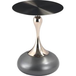 LeisureMod - Savoy Black Circular Top End Table with Powder Coated Finish for Living Room/Offices - Gray