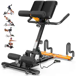 Pooboo - Roman Chair Back Extension Machine&Inversion Core Training Bench Hyperextension Bench for Deep Squat,400 LB Capacity - Orange