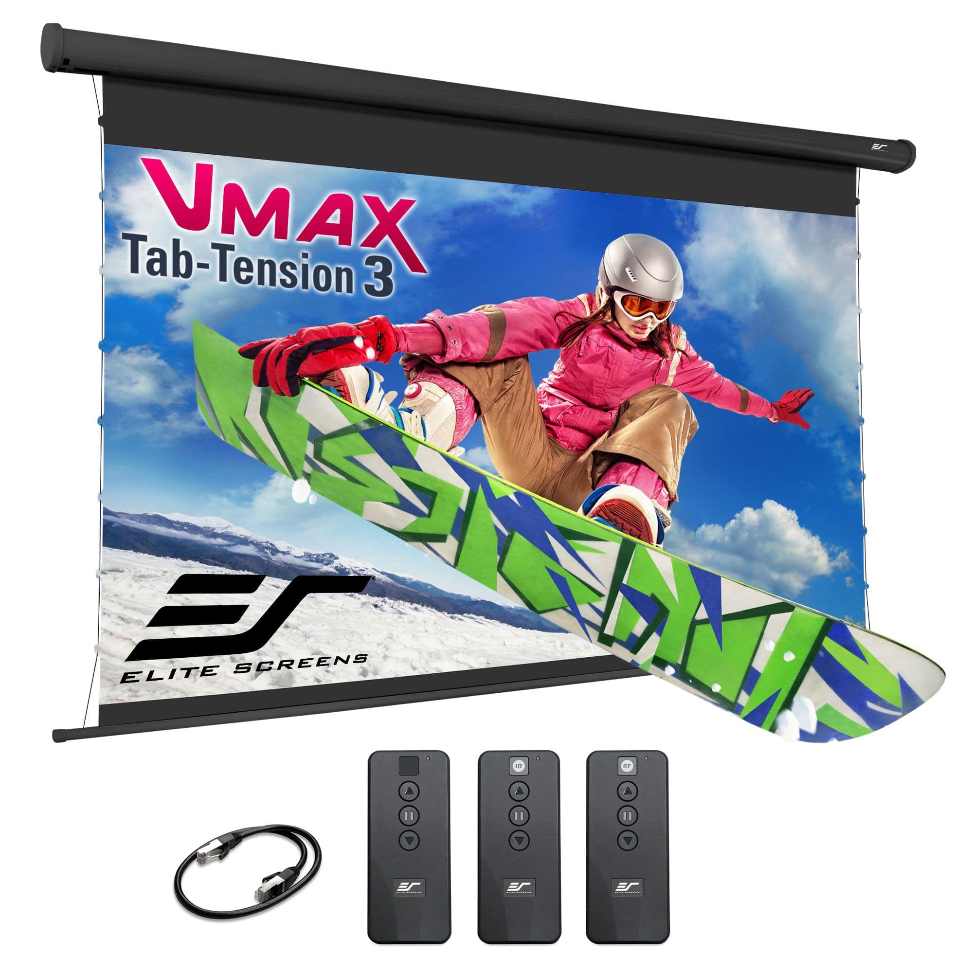 Elite Screens - VMAX Tab-Tension3, 125"Diag,16:9,High-Contrast Gray Front Projection Electric 4K UHD Screen, VMAXT125UCH3 - Black