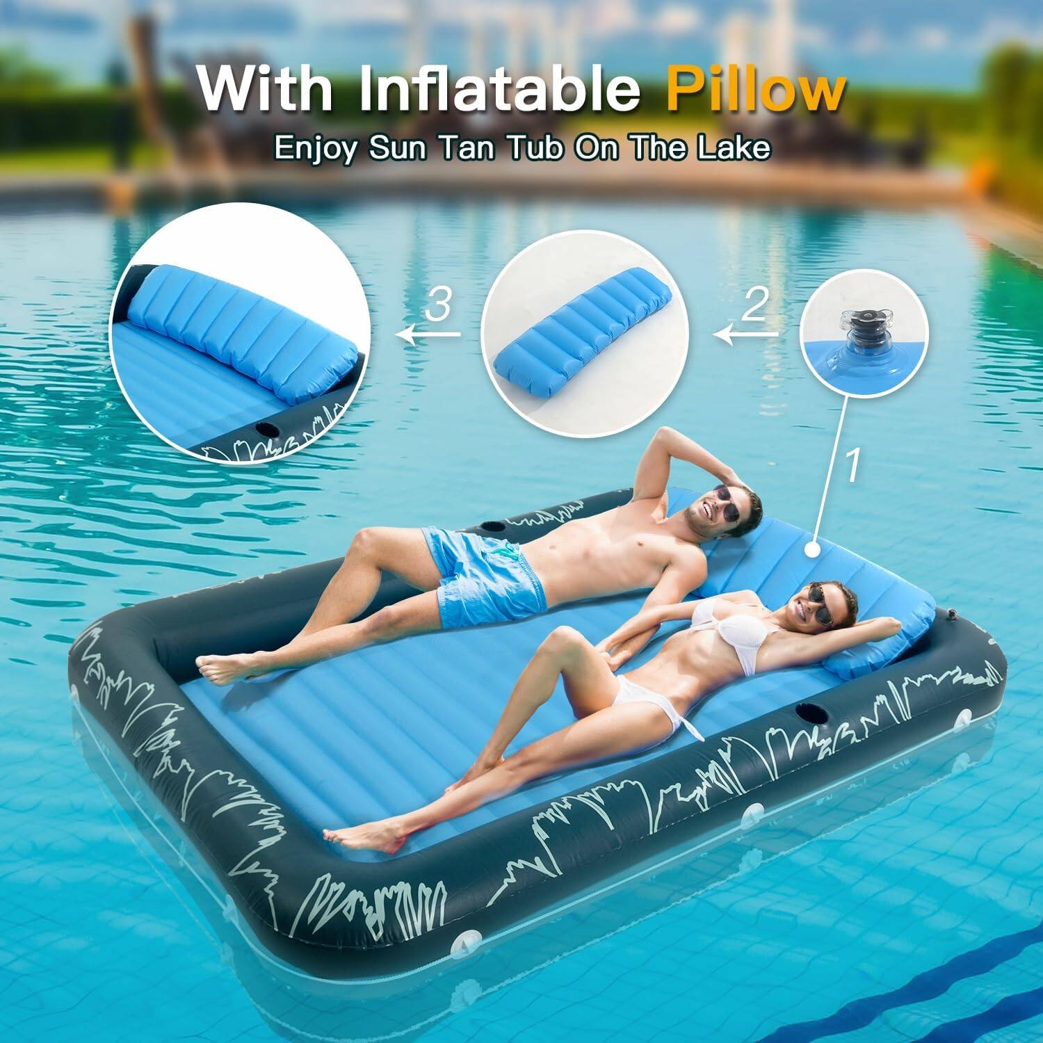 With Inflatable Pillow, Enjoy Sun Tan Tub On The Lake.