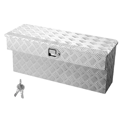 Front. VEVOR - Truck Bed Tool Box, Heavy Duty Aluminum Tool Box with Tread Patterns, Storage Toolbox Chest Organizer with Lock and Key - Silver.