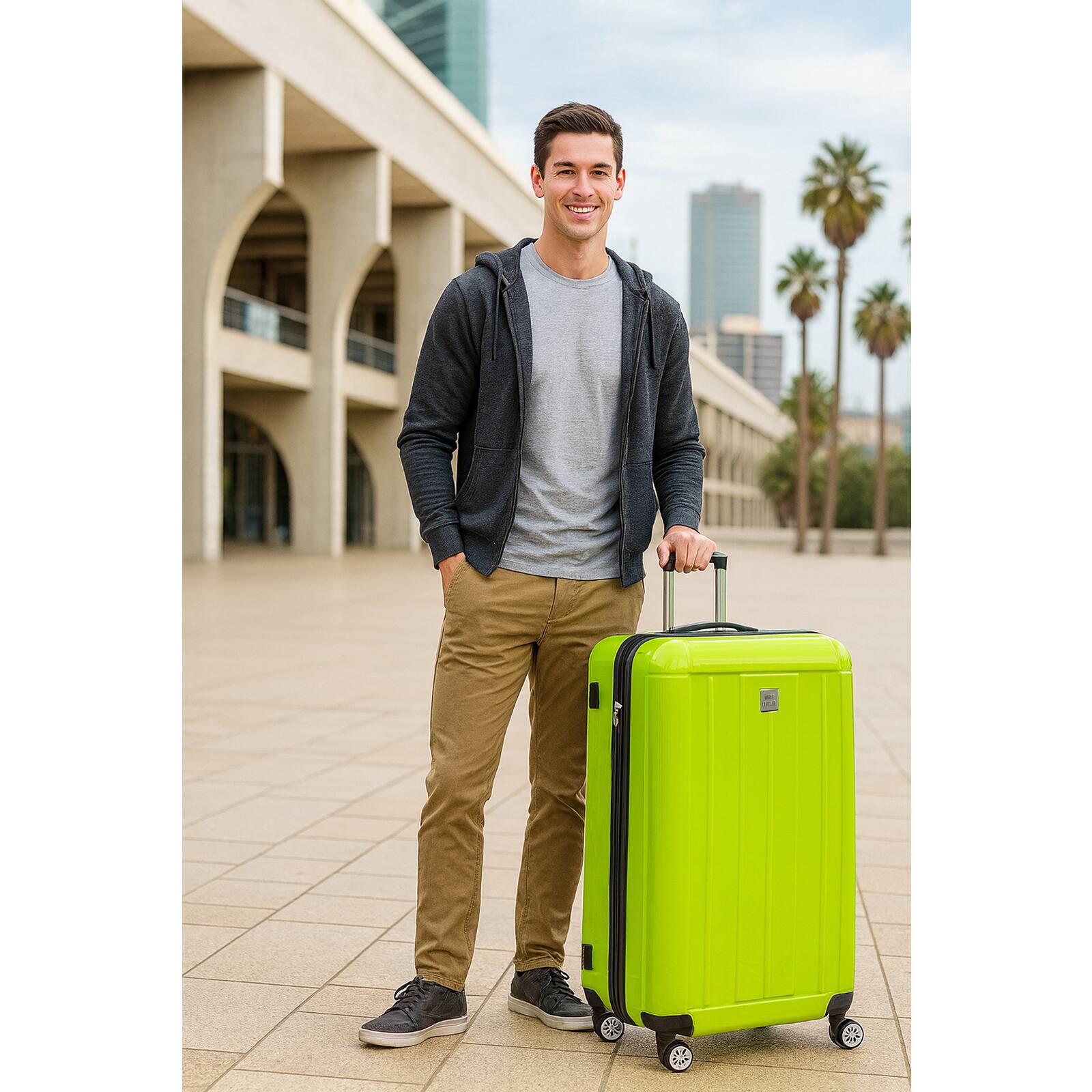 Angle. World Traveler - Contour 28-Inch Lightweight Polycarbonate Hardside Expandable Spinner Luggage with TSA Lock - Apple Green.
