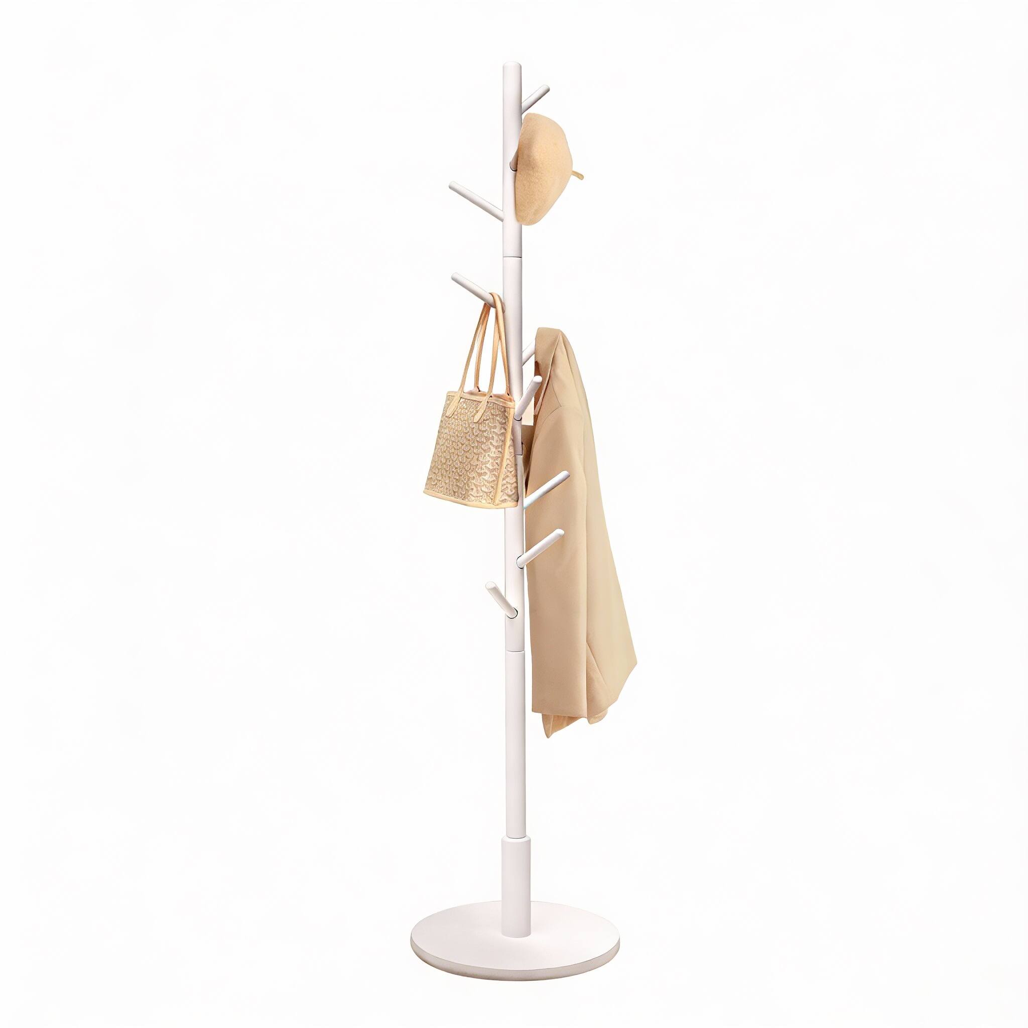 Frangdom - Adjustable Beech Coat Rack 9 Hooks Tool-Free Assembly - WHITE 15"D x 70.5"W x 15"H