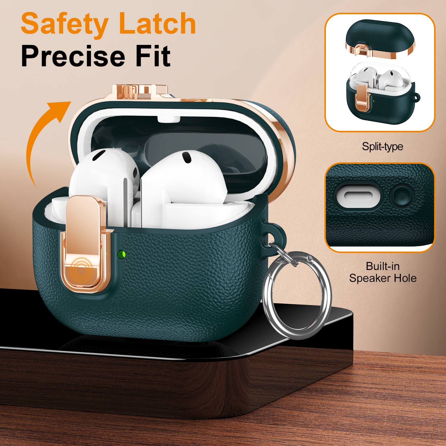 Safety Latch  
Precise Fit  

Split-type  

Built-in Speaker Hole