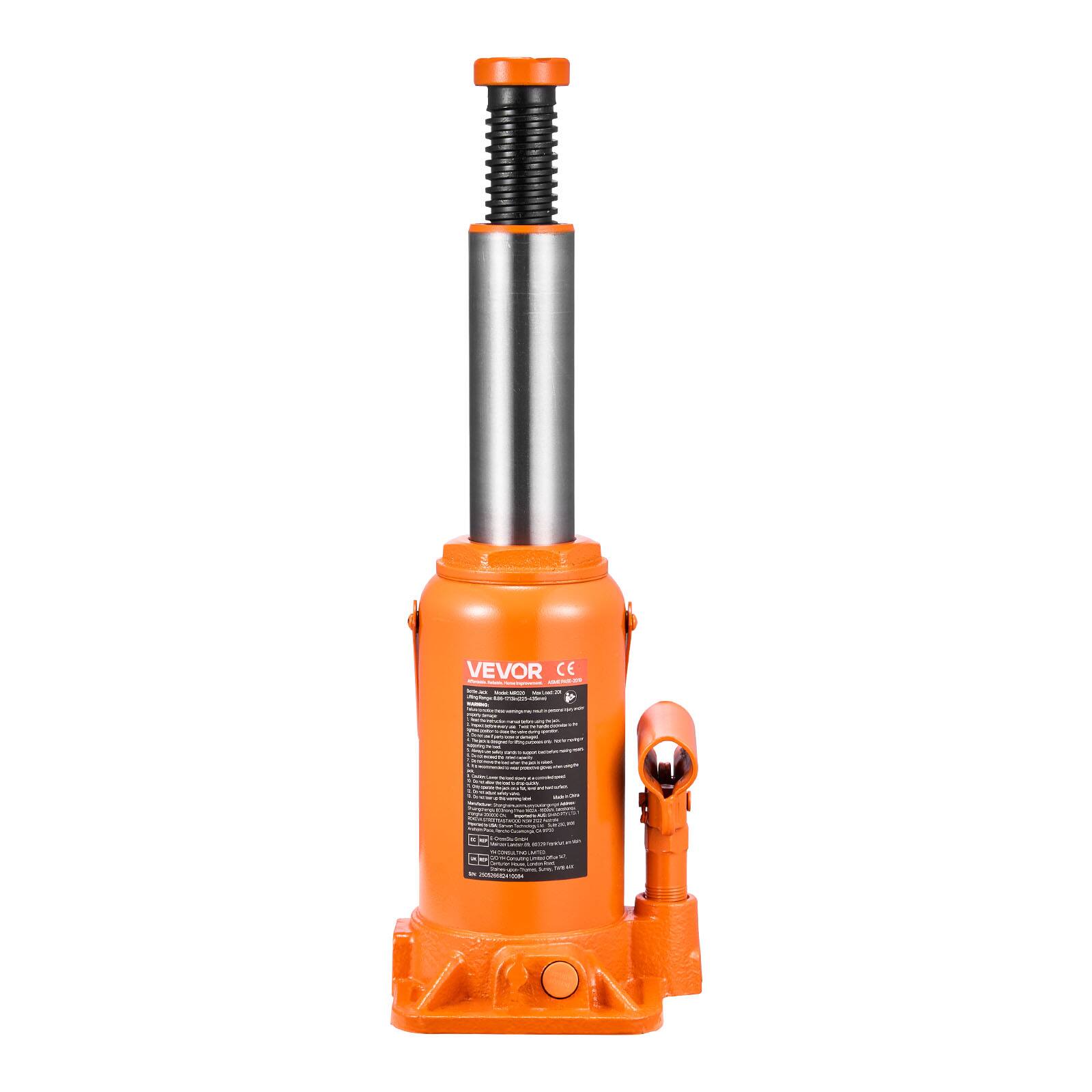 Alt View 5. VEVOR - Hydraulic Bottle Jack, 20 Ton (44092 lbs) Capacity, 8.9-17.1 Inch Lifting Range, Heavy Duty Welded Bottle Jack for Car - Orange.