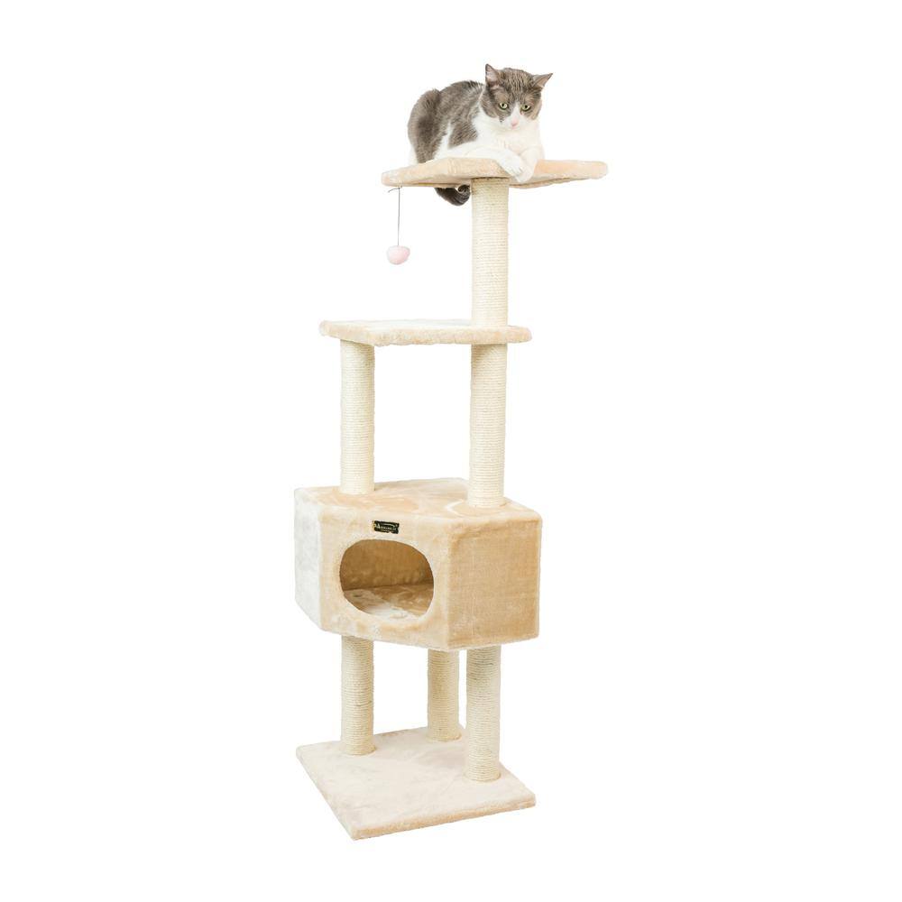 Left. Armarkat - 3 Tier Real Wood Cat Tree Scratch Furniture Beige - Beige.