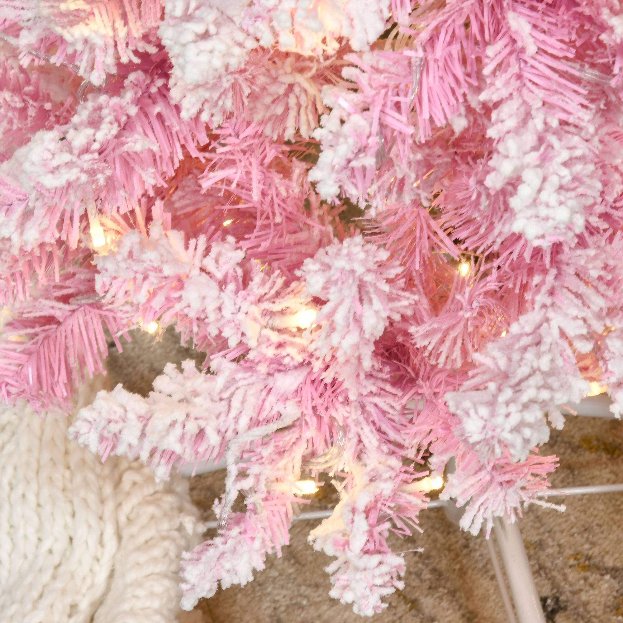 Alt View 8. Homcom - Prelit Snow Flocked Pencil Artificial Christmas Tree,Realistic Pine Branches, Warm White LEDs, Auto Open - pink.