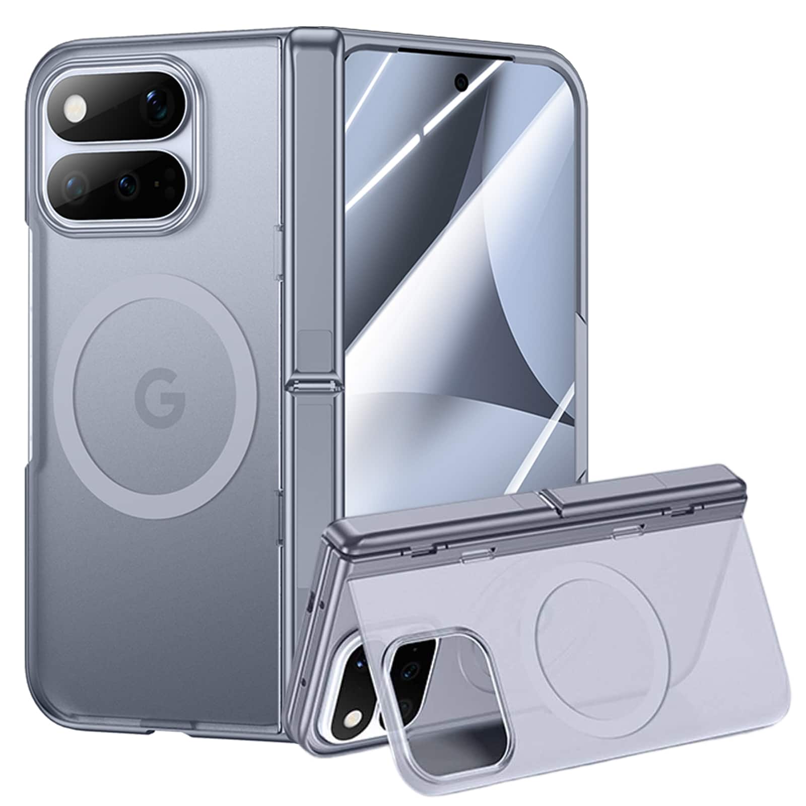 Front. Dteck - for Google Pixel 11 Pro Fold Case with Screen Protector, Compatible with MagSafe, Hidden Hinge Stand + Back Panel Stand - Gray.