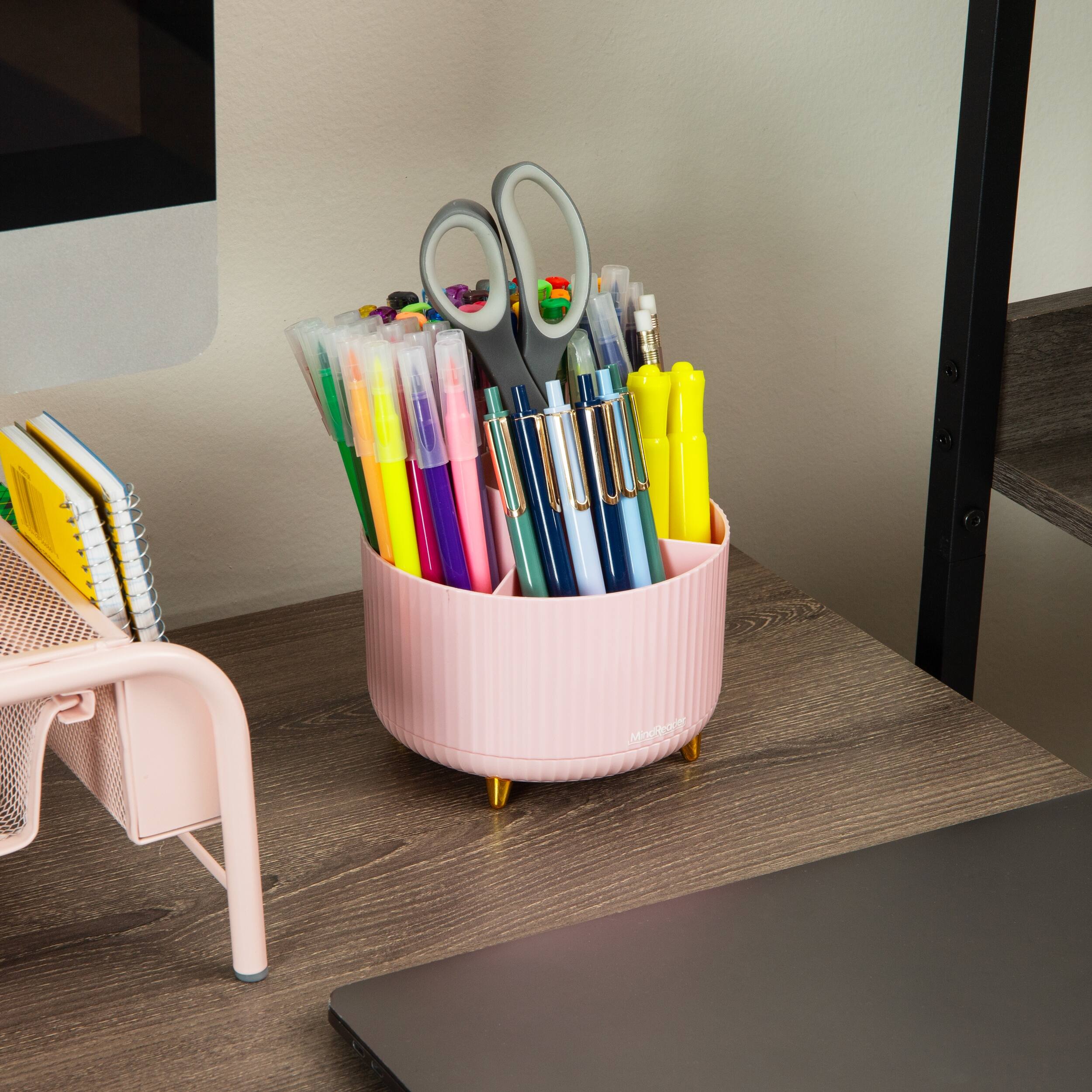 Alt View 3. Mind Reader - Rotating Pen Cup, 5-Compartment Accessory Holder for Desk Supplies, Desktop Organizer, Plastic - Pink.