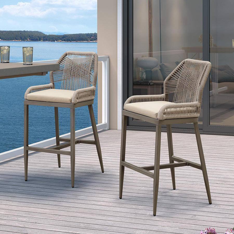 PURPLE LEAF Outdoor Sunbrella Bar Stool Set of 2, Wicker Rattan Bar ...