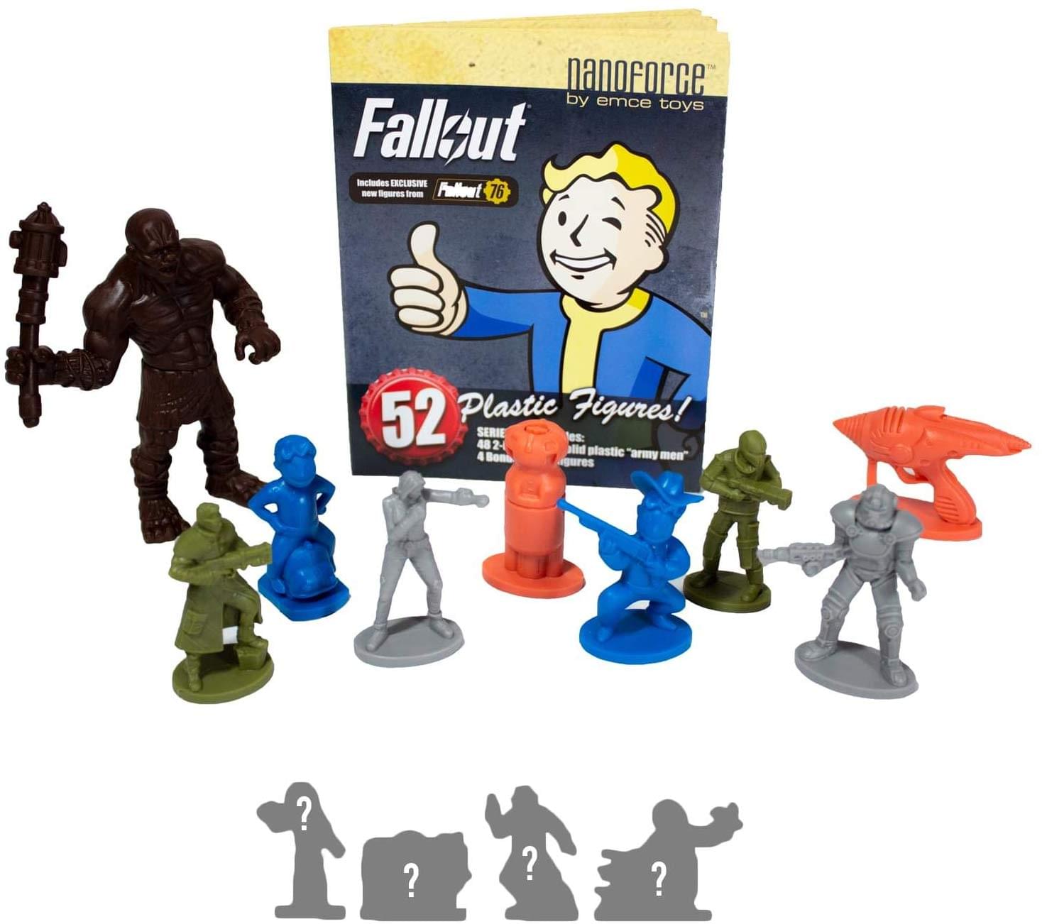 nanoforce by emce toys  
Fallout  
Includes EXCLUSIVE - figures from Fallout 76  
52 Plastic Figures!  
SERIES: 48-2 alid plastic "army men" figures