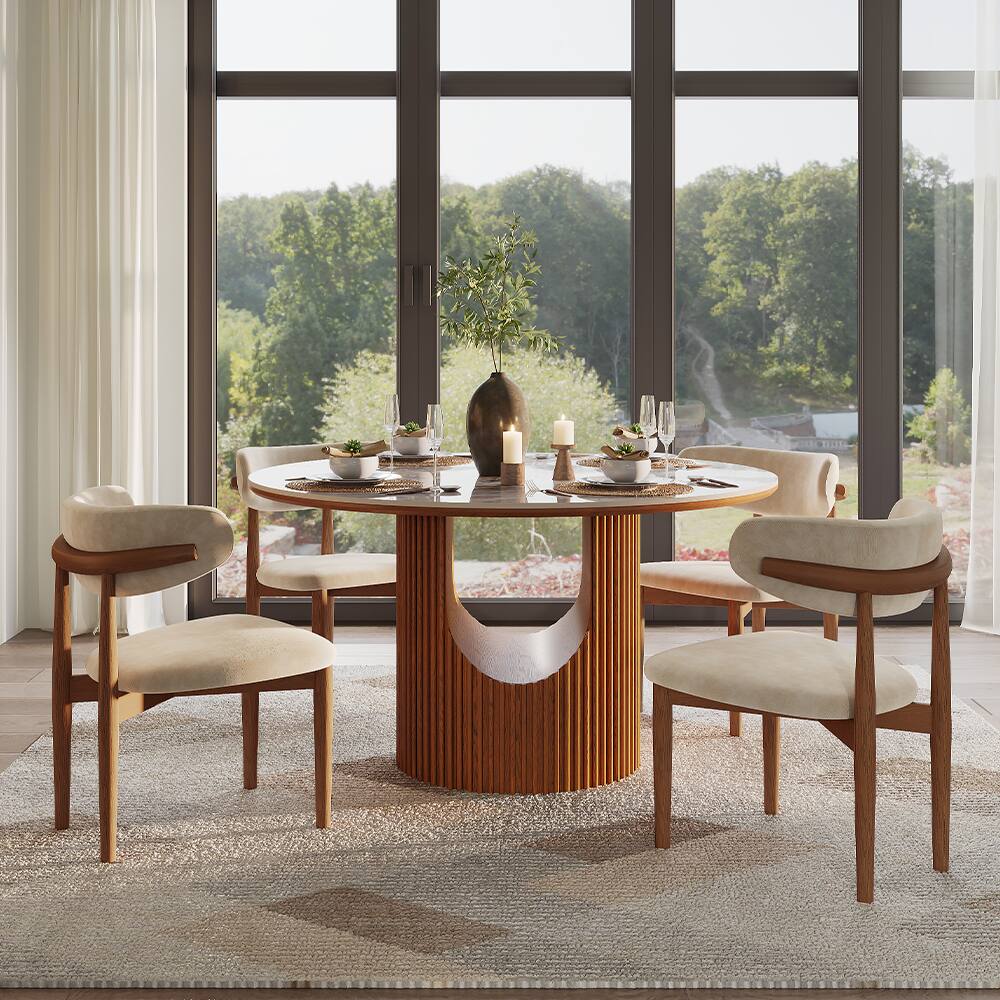 Left. POVISON - Modern 47" Round Dining Table for 4 Pandora Sintered Stone for Small Spaces, Breakfast Nooks & Apartments - Pandora.