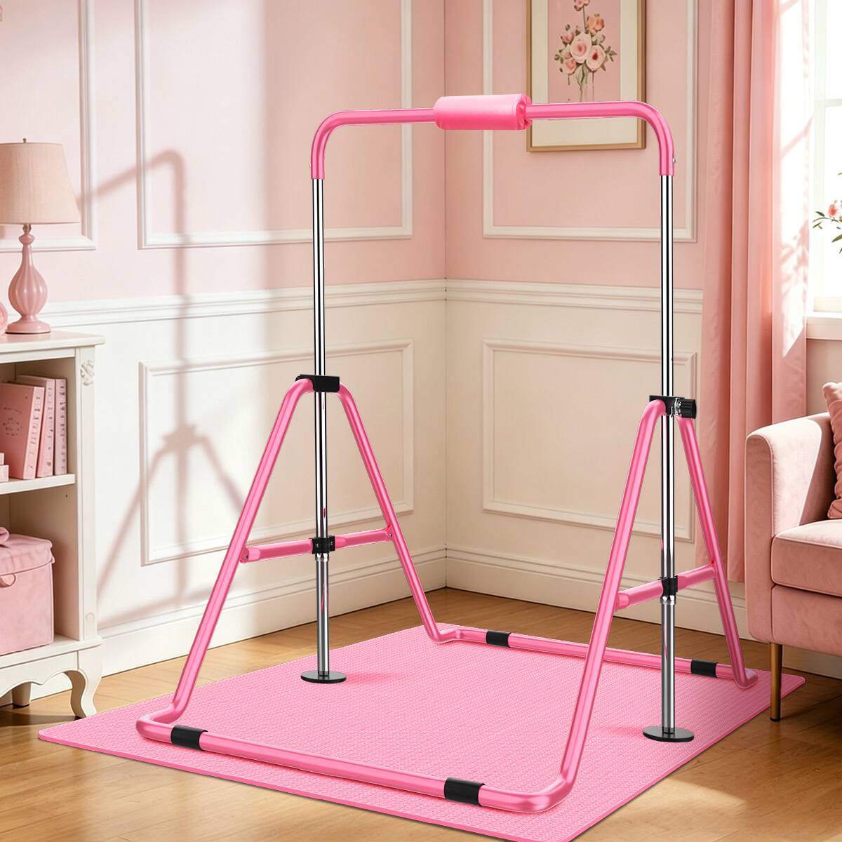 Angle. Ainfox - Ainfox Gymnastics Bar with Mat, Foldable Gymnastics Horizontal Bar Adjustable Height, Gymnastic Training Bar - Violet.